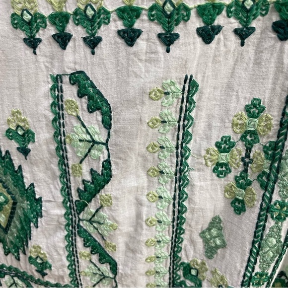 Zara White Green Embroidered Tunic Collared Shirt Dress Boho Cover Up size XL - Picture 12 of 15